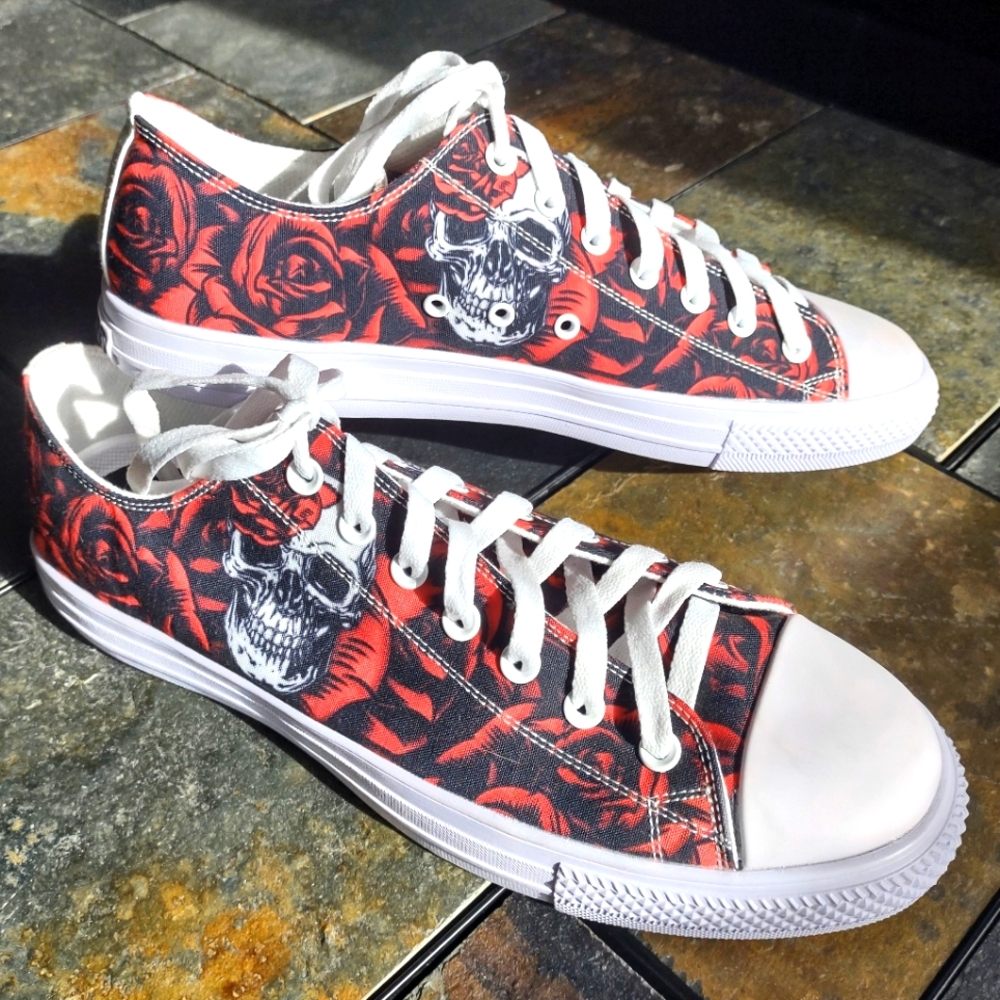 RAAD Red Skull And Rose Tattoo Mens Low Tops NWOB